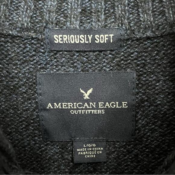 AMERICAN EAGLE Seriously Soft Pullover Cable Knit Blue Sweater Mens Size Larg - Picture 5 of 8